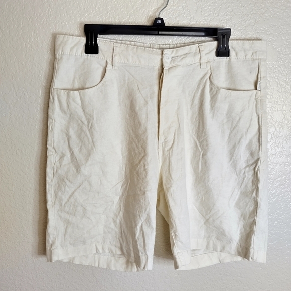 ONIA White TRAVELER Stretchy Linen Blend  Pockets Flat Front Short Sz 33 - Picture 2 of 7